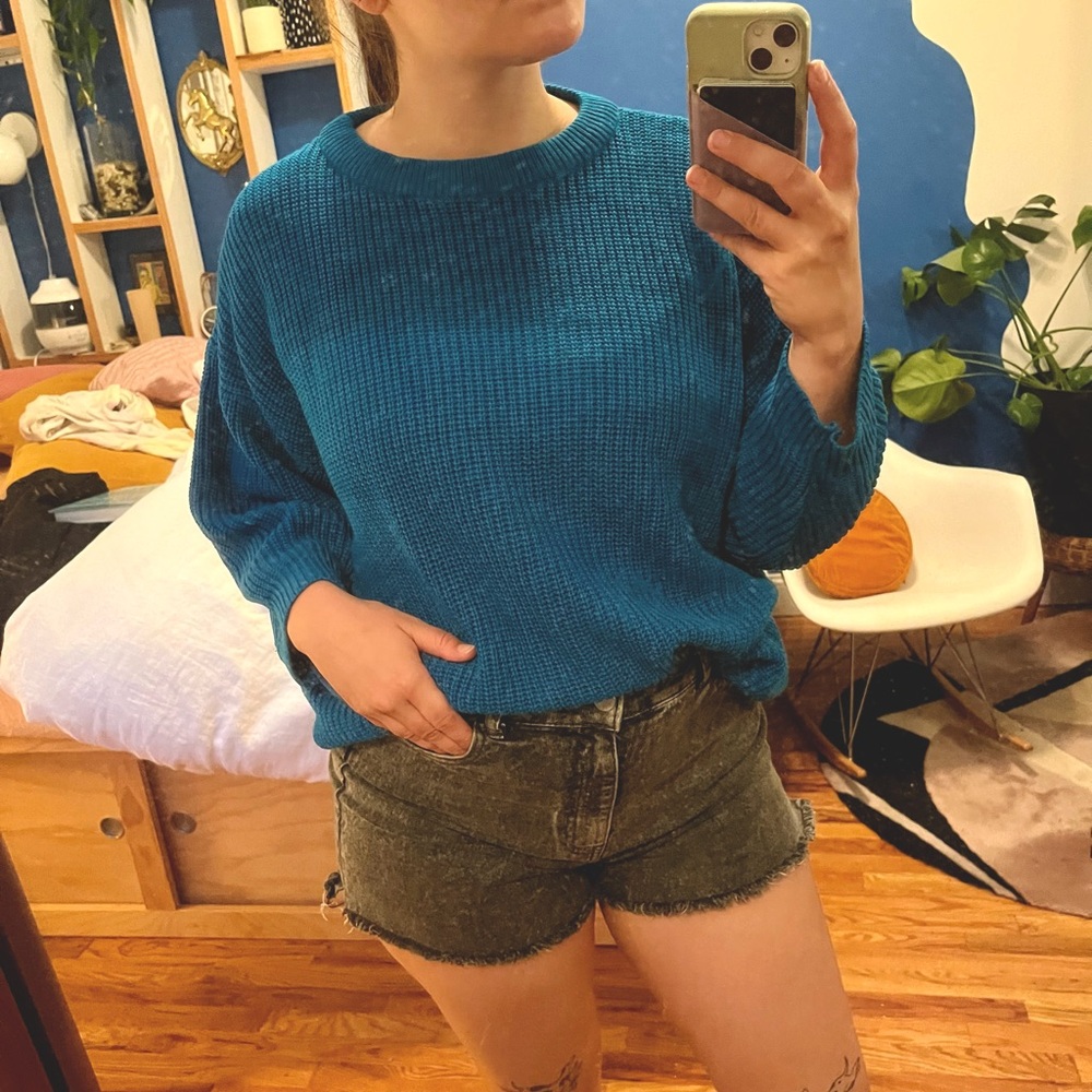 Vintage 80s cobalt blue oversized knit sweater